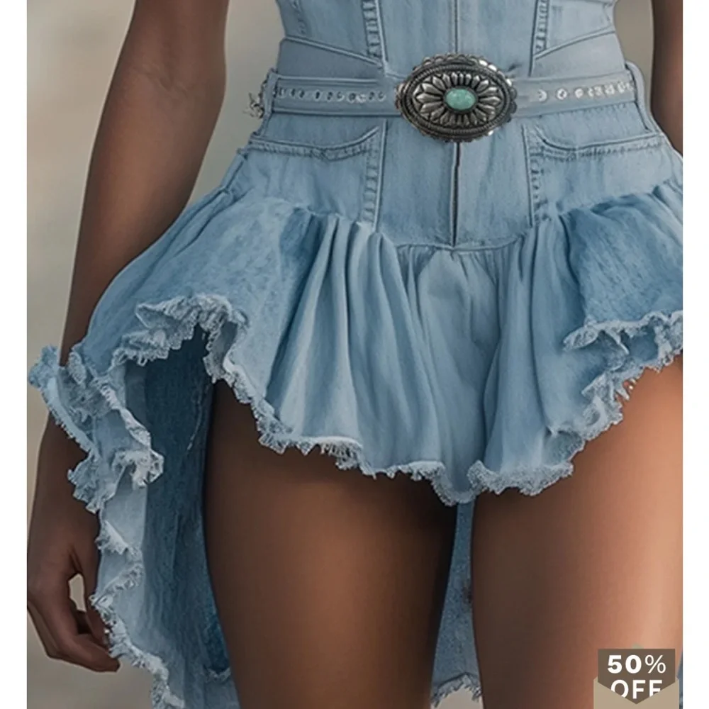 Light Blue Denim Dress hi low size small nwot - Picture 2 of 5